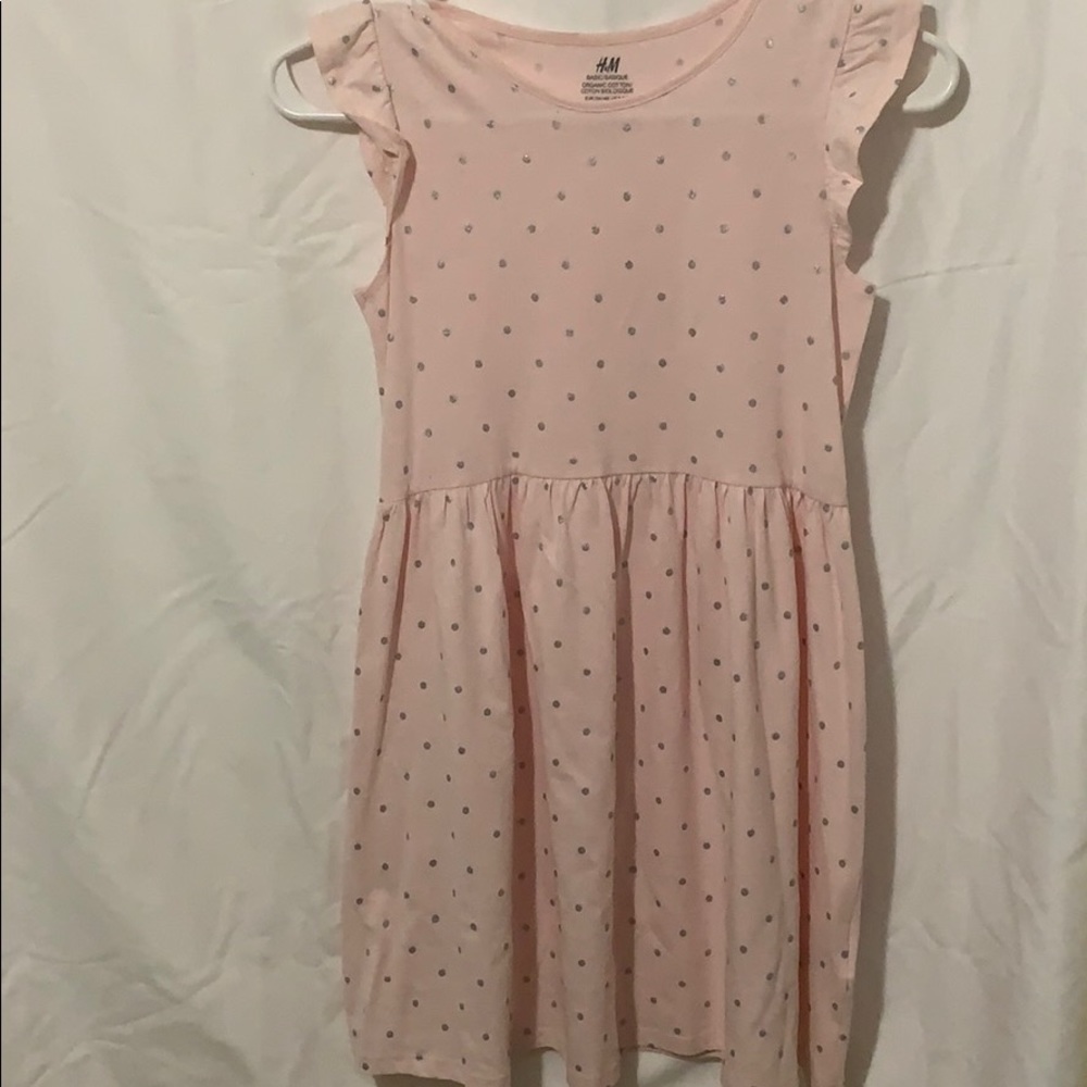 H & M Girls Pink & Silver Polka Dot Dress